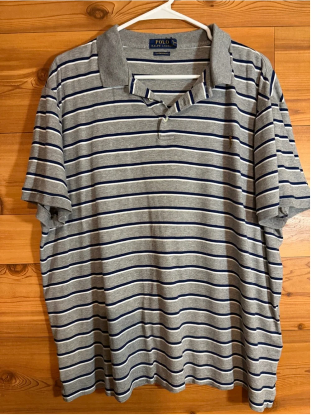 Polo Ralph Lauren mens gray navy white striped short sleeve polo shirt XL